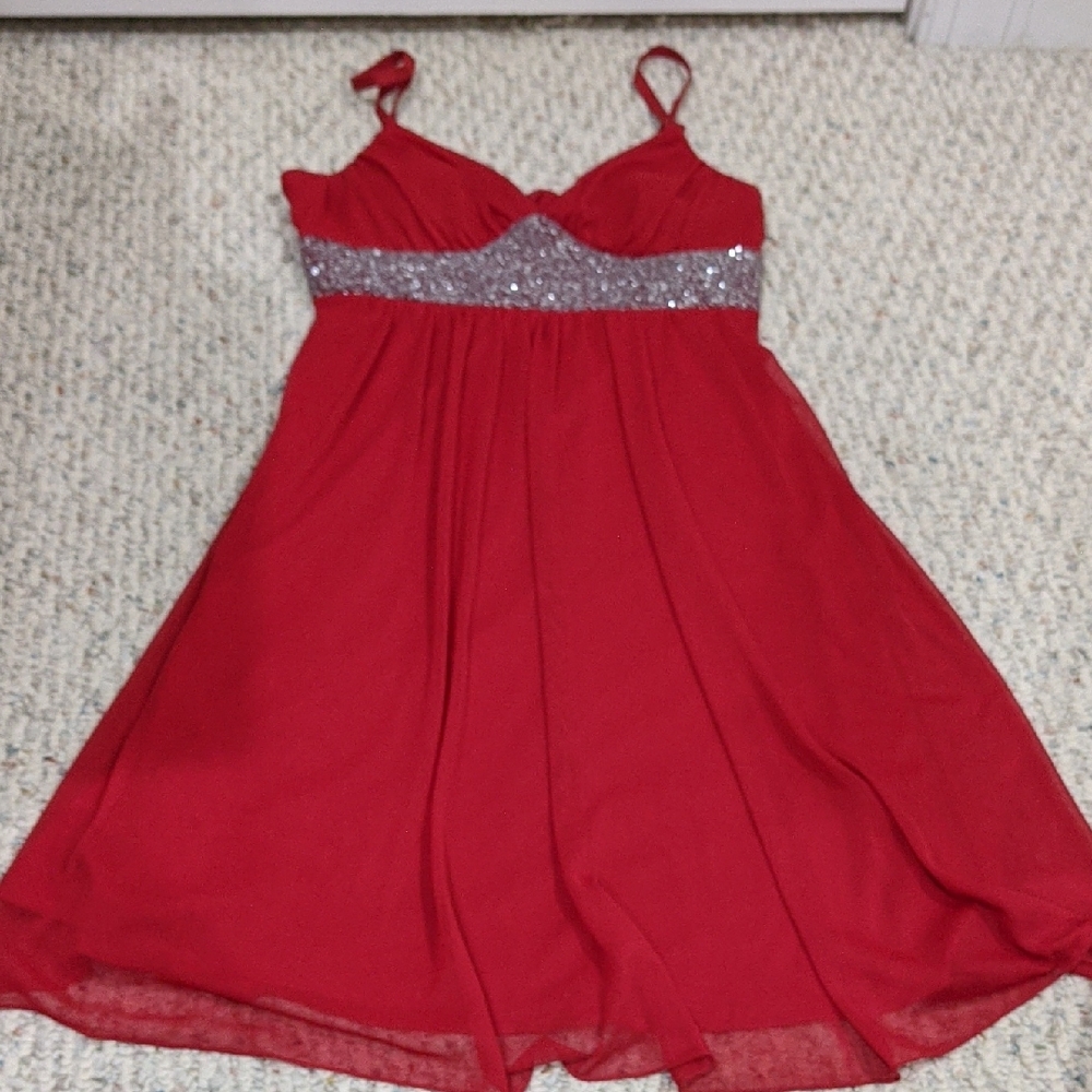 Byer California Red Spaghetti-Strap Dress with Silver Sequin